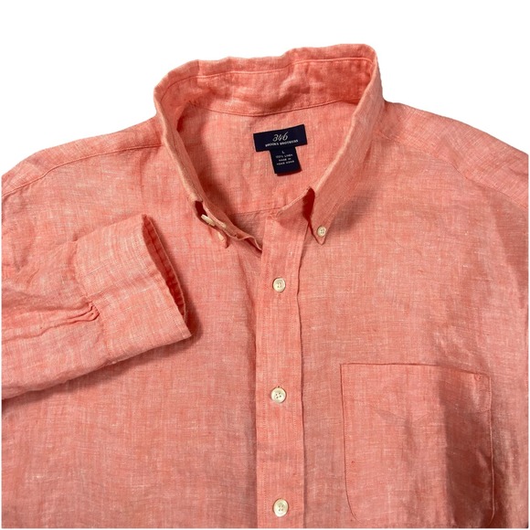 Brooks Brothers 100% Linen Long Sleeve Button Shirt Large Mens Pink Lightweight - Picture 1 of 11
